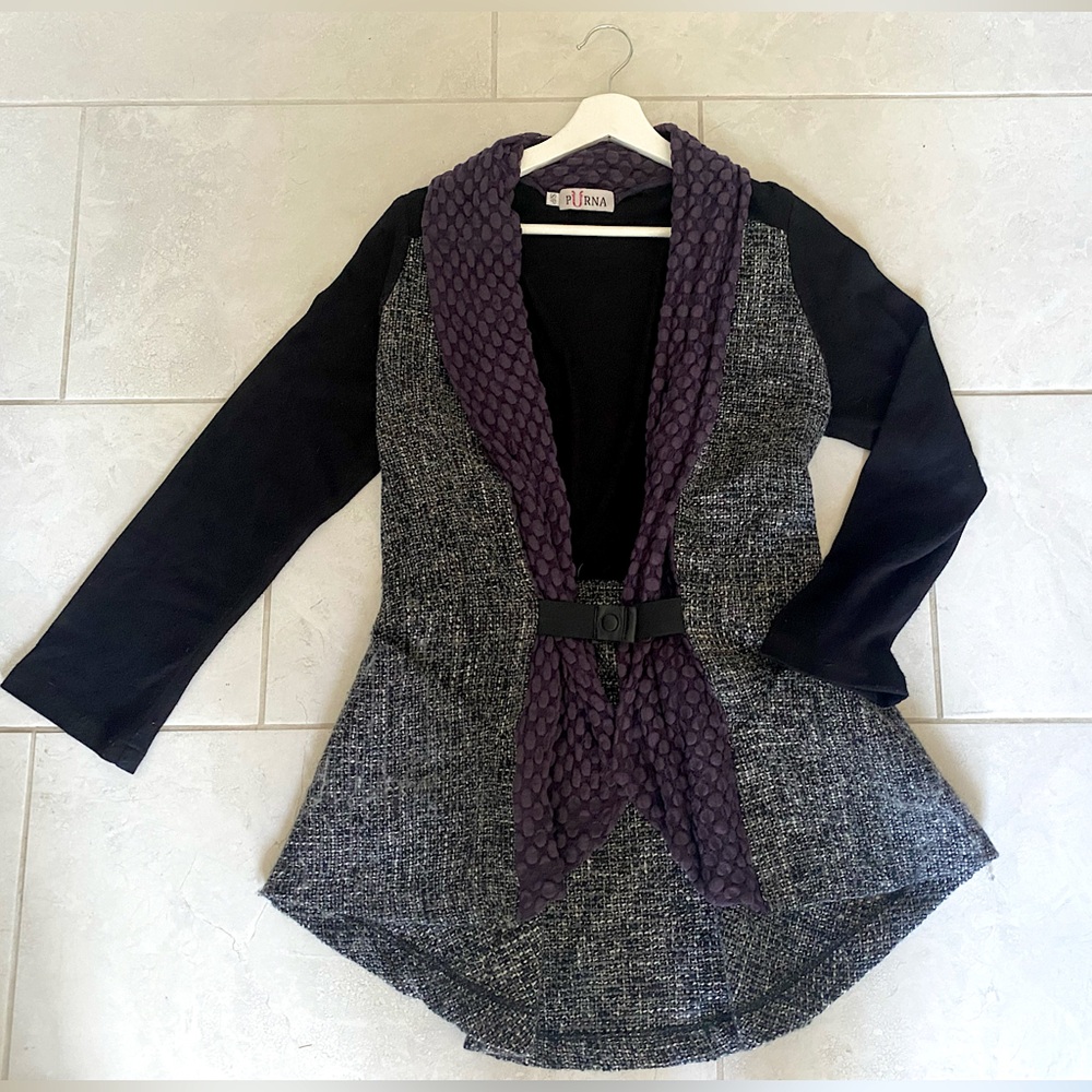 Handmade designer eco black and Gray Jacket with Purple Accents